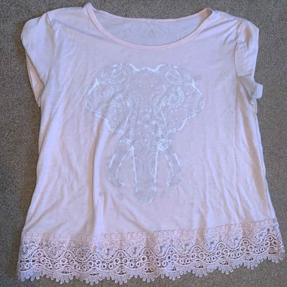 Pink elephant shirt with lace trim